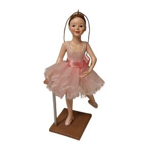 Cute Ballerina Girl With Pink Tutu & Stand Christmas Tree Ornament 5 1/2" Tall